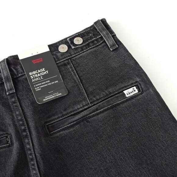 NWT Levi's Premium Ribcage Straight Ankle Jeans Button Fly Black Size 27 - Picture 5 of 8